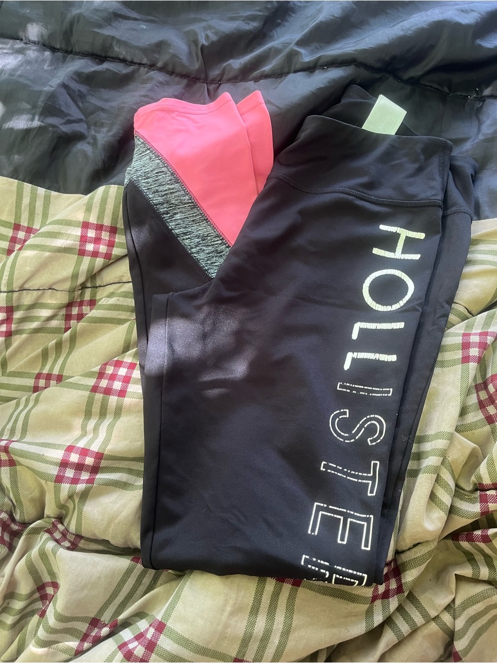 Hollister Black Leggings with Pink and Heather Gray Panels
